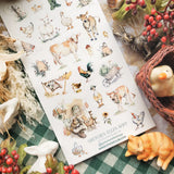 🐄🌾 Morning chores look especially sweet on @gretchenellenkopp’s gentle farmstead, where calves wear floral garlands, ducks waddle in their finest bonnets, and chickens roam between fresh linens on the line. From bouquets tucked into rain boots to honey jars, egg baskets, garden carts, and cozy little workroom corners, this set is full of soft little farm charm.

Art by: @gretchenellenkopp

One sticker sheet is included.
• Top Coating: None
• Adhesive Layer: Paper
• Backing Layer: Paper
• Size: 9x17cm
• 6.