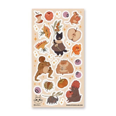 🐹🍎 In @anikeru’s whimsical corner of the woods, autumn’s bounty is gathered by the sweetest of friends. A dapper black cat carries fresh berries, mice and hamsters tuck into plump fruits and seeds, and a toad carries treasures on its back. It’s a season painted in warmth, where every creature has a story to share.