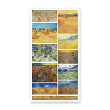 ☀️🖼️ Golden fields stretch beneath swirling skies in this beautiful set of Vincent van Gogh landscapes. From towering haystacks and sunlit harvests to winding village roads, farmhouses, and moonlit wheat fields, each piece captures the warmth, movement, and poetry of the countryside. Rich with glowing yellows, deep blues, and Van Gogh’s unmistakable brushstrokes.

One sticker sheet is included.
• Top Coating: Textured
• Adhesive Layer: Paper
• Backing Layer: Paper
• 6.69" x 3.54"
• Weight - 0.03 oz
• 1 She