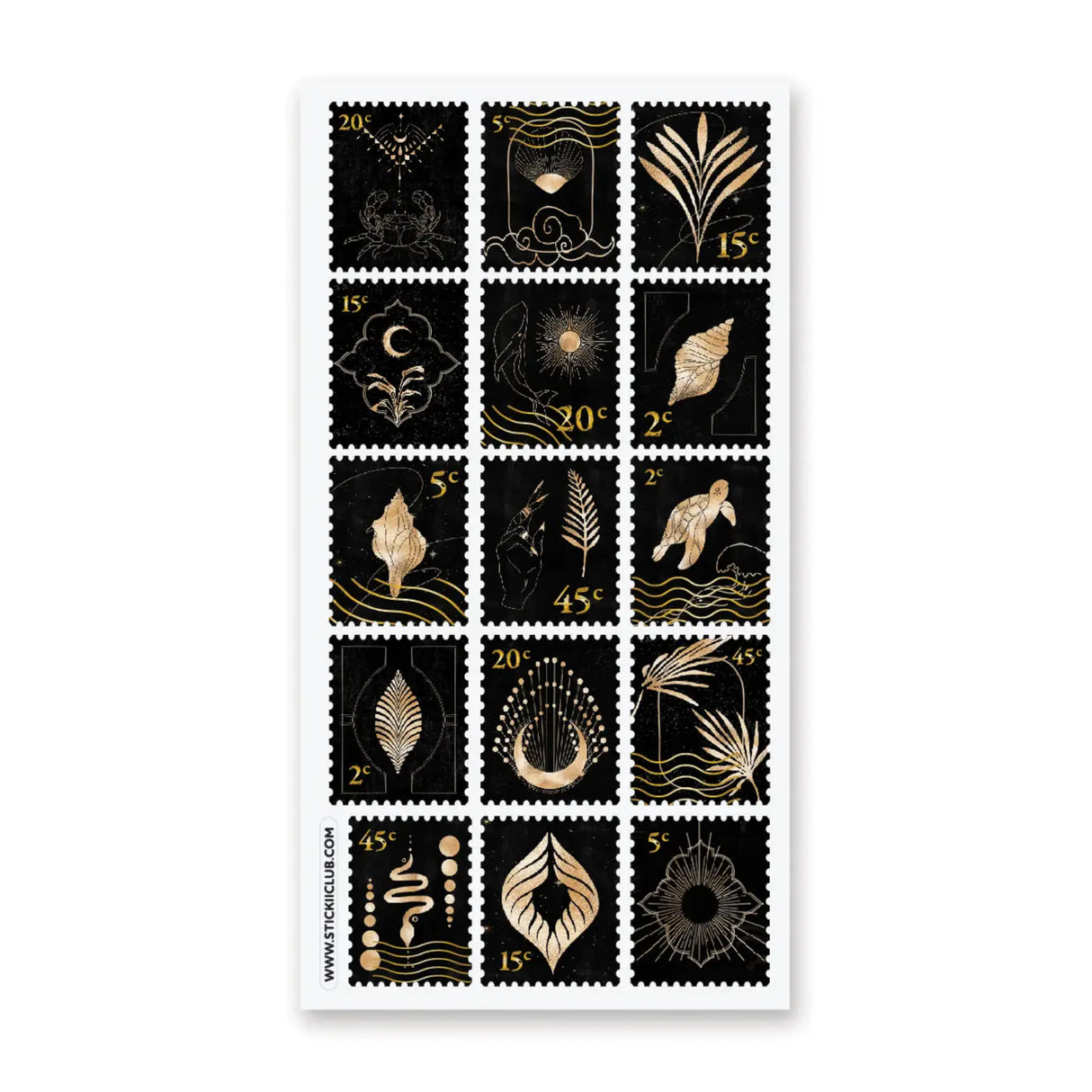 STICKII - Golden Sealife Stamps Sticker Sheet

Sticker stamps that illustrate the magic of nature. ✨

Top Coating: Gold foil
Adhesive Layer: PVC (plastic)
Backing Layer: Clear PET
6.69" x 3.54".
Weight - 0.03lbs.
1 sheet included&nbsp;