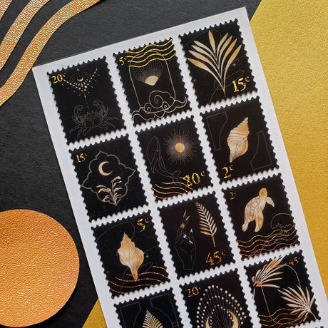 STICKII - Golden Sealife Stamps Sticker Sheet

Sticker stamps that illustrate the magic of nature. ✨

Top Coating: Gold foil
Adhesive Layer: PVC (plastic)
Backing Layer: Clear PET
6.69" x 3.54".
Weight - 0.03lbs.
1 sheet included&nbsp;