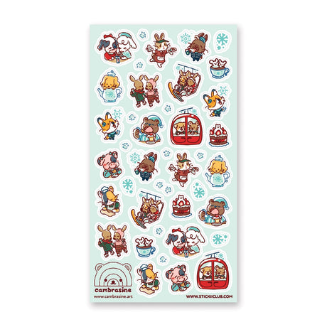 STICKII - Kawaii Wintertime Sticker Sheet

⛷ @cambrasine’s cool pals are having a wonderful time enjoying all that the Snowy Meadow Cafe has to offer. From skiing to ice skating hand in hand with their besties while sipping on hot chocolate, this is truly the ultimate kawaii winter destination! Art by: @cambrasine

Top Coating: None
Adhesive Layer: Paper
Backing Layer: Clear PET
6.69" x 3.54".
Weight - 0.03lbs.
1 sheet included&nbsp;
