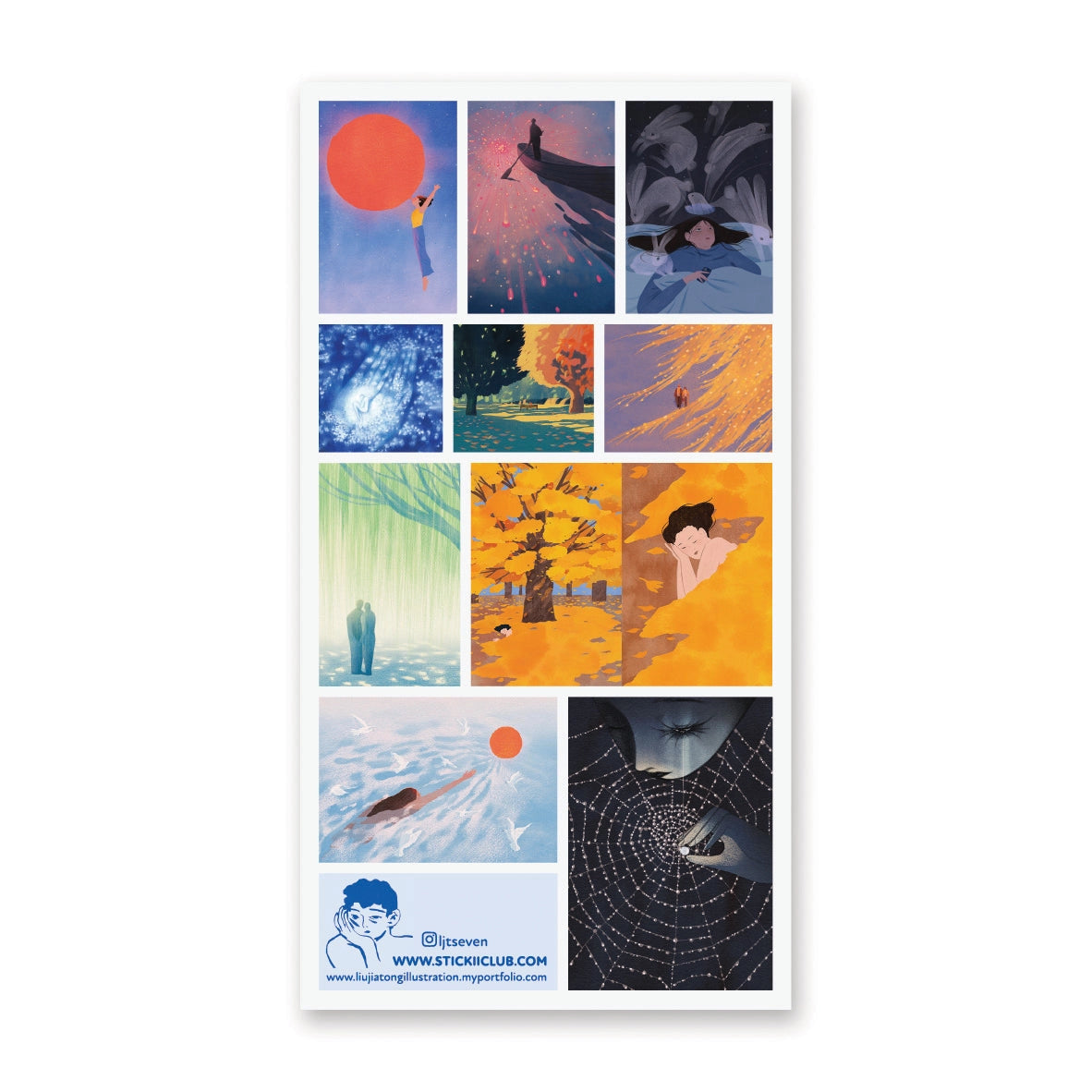🌞🍂 Drift through seasons and tender dreams with this poetic sticker sheet by @ljtseven. From reaching for glowing suns to resting beneath golden leaves, each piece feels like a soft memory caught between waking and sleep. Gentle figures, shifting light, and moments of stillness invite you to pause, breathe, and wander a little inward. Perfect for storytellers, daydreamers, and lovers of slow magic.

Art by: @ljtseven