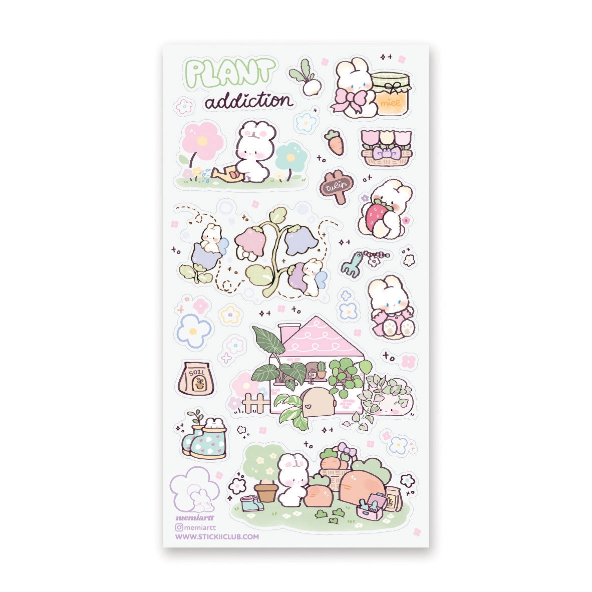 🌱🐰 In @memiartt’s cozy little plant paradise, bunny gardeners nurture with love, muddy paws, and lots of happy hops! From cuddling flowers and mixing soil to watering sprouts, potting leafy friends, and sneaking carrot snack breaks, these bunnies are always busy growing something wonderful that makes this sheet burst with garden magic!

Art by: @memiartt

Top Coating: None
Adhesive Layer: Paper
Backing Layer: Paper
6.69" x 3.54".
Weight - 0.03lbs.
1 sheet included 