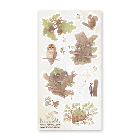STICKII - Tree Houses Sticker Sheets

What if woodpeckers are just trying to find out if their besties are at home? Spend some time venturing up into the highest branches and observe the society of woodland creatures no ever sees.

Art by: @_beccotti_
Top Coating: None
Adhesive Layer: Paper
Backing Layer: Paper
6.69" x 3.54".
Weight - 0.03lbs.
1 sheet included&nbsp;