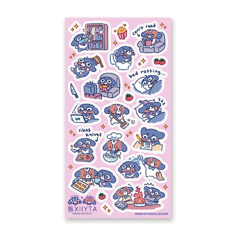 STICKII Crisis & Mocha Sticker Sheet

🐶💤 Meet Crisis & Mocha, just doing their best trying to get through the week (like us). Whether they’re starting fires while tcooking dinner, binge-watching, or just vibing in a disaster of their own making, this sheet by @xiiyta is a reminder that yes we’re all a mess but we’re an adorable mess so it’s okay or something.
