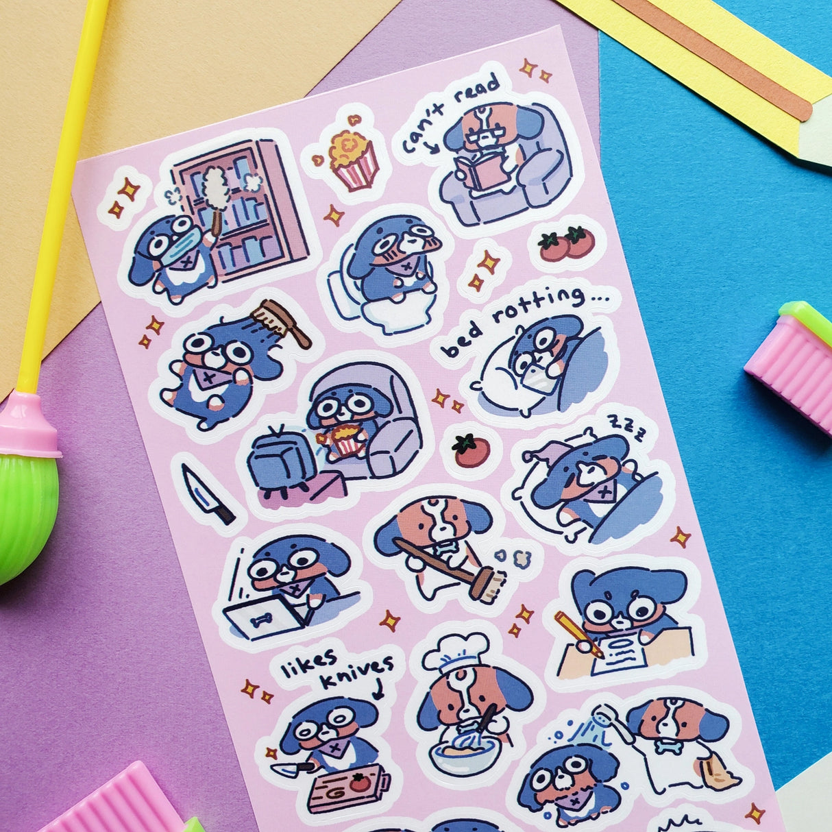 STICKII Crisis & Mocha Sticker Sheet

🐶💤 Meet Crisis & Mocha, just doing their best trying to get through the week (like us). Whether they’re starting fires while tcooking dinner, binge-watching, or just vibing in a disaster of their own making, this sheet by @xiiyta is a reminder that yes we’re all a mess but we’re an adorable mess so it’s okay or something.