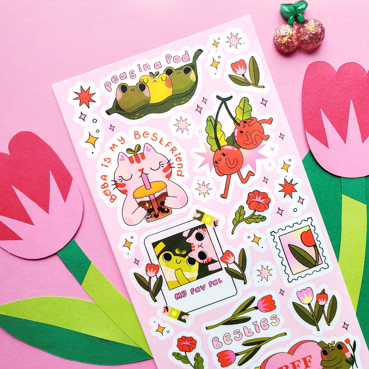 Whether your bestie is that perfect cup of boba tea or your fluffy fur baby, you’ll adore this swoon-worthy sheet—perfect for sending your bestie some love!