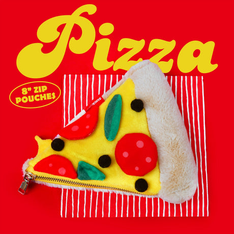 Store stationery & small items.
Plush pizza shaped case with gold zip. Store your belongings in style by tucking them into this slice of delicious pizza. Yum!

Plush Zip Pouches designed and made by SuckUK
Juicy, tasty, sweet and sour. And very cute. Stuff your stuff into something soft, and squishy. Delicious looking plush zip pouches look like foodie treats but instead of calories, they hold your everyday essentials. From cheesy slices to sickly treats, each pouch is designed to be irresistible and practi