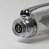 The Sailor Pro Gear Transparent fountain pen has a clear barrel with silver trim. The pen has been fitted with a 14k solid gold nib that has been rhodium plated to match.

Pro Gear Slim size
14k gold nib with Rhodium plating
Includes 2 proprietary black ink cartridge and 1 converter