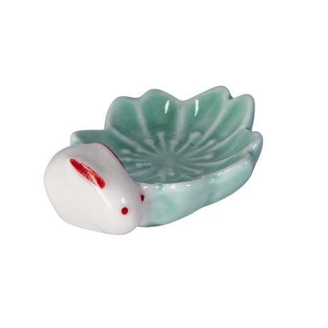 Porcelain Sakura rabbit chopstick holder/ pen rest
