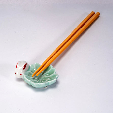 Porcelain Sakura rabbit chopstick holder/ pen rest