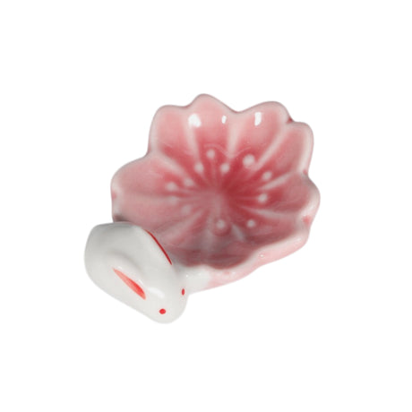 Porcelain Sakura rabbit chopsticks rest / pen rest