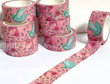 Cinta washi con diseño de nido de pájaros con motivos florales 