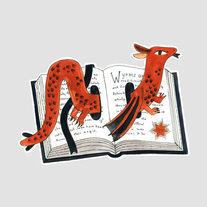 What's better than a book worm? That's right, a Book Wyrm! This lil buddy is ready for trouble and reading and unfortunately he's created a void right in your favorite tome, but you only need worry a smidge about his seasonal allergies. One wrong sneeze and your book may end up as ash. The solution is easy as hobbit pie (is that a pie a hobbit made or is it a pie of hobbit? it depends on who made it, a dragon or a hobbit?), simply supply him another book to read and he'll be content to curl up on your favor