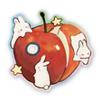 A sticker of adorable bunnies hopping around an apple!

Dishwasher safe
Size: 2.5” x 2.7”
Soft matte vinyl