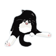 A silly tuxedo cat grooming itself.

Dishwasher safe
Size: 2.4” x 2.7”
Soft matte vinyl