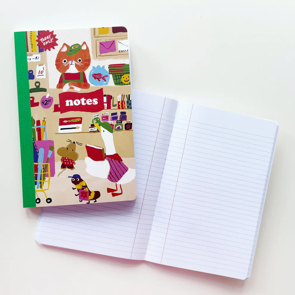 Stationery Store Day 2026

Composition style notebook with tape-binding.&nbsp;


50 college rule inner pages.
Rounded corners
Artwork property of Karen Schipper