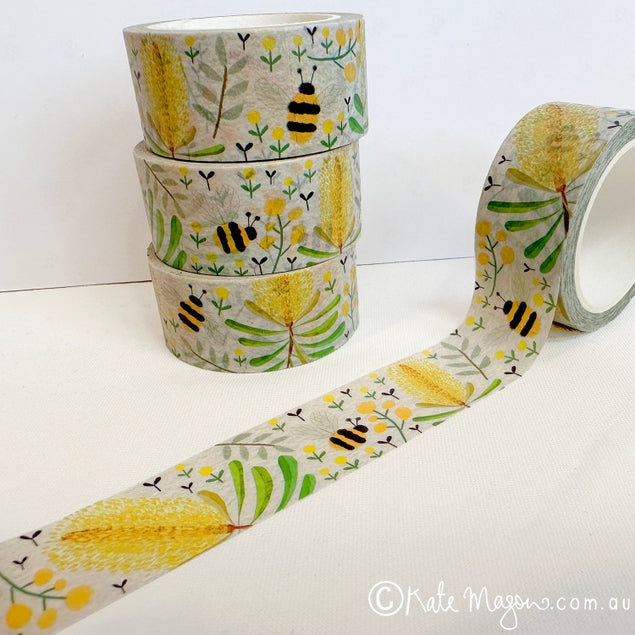 Cinta washi plateada con diseño de abeja Banksia 