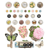 Perfect for card making, scrapbooking, junk journals and bookmaking, and any other paper crafting!

27 Self-adhesive Metal Brads and 5 Chipboard Pieces