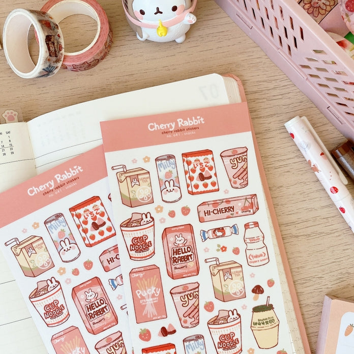 Cherry Rabbit Snacks Sticker Sheet