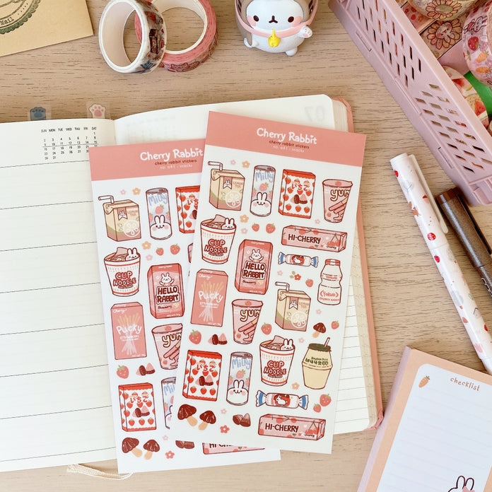 Cherry Rabbit Snacks Sticker Sheet