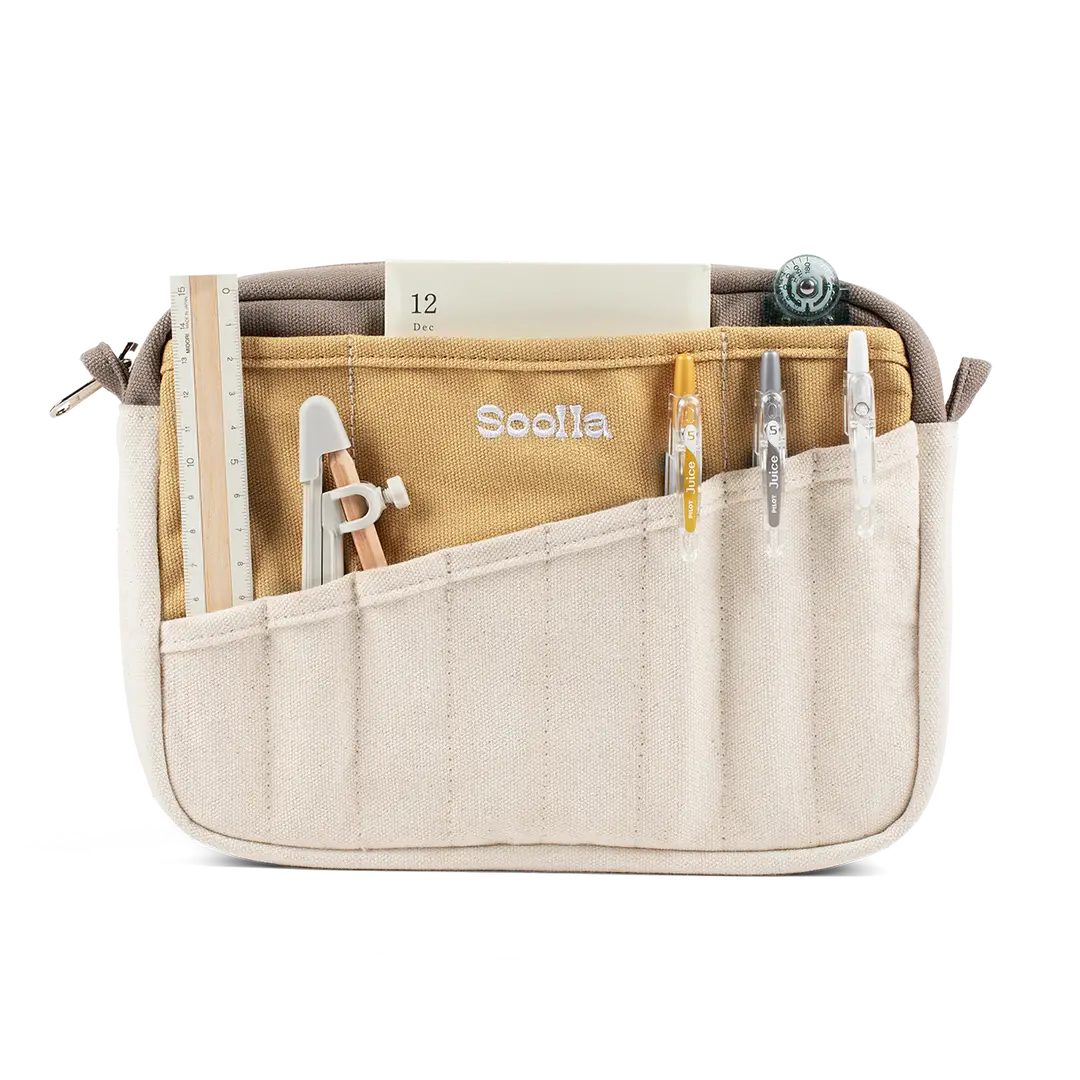 Soolla Studio Pouch - Driftwood

A compact carry-all pouch for artists, makers, and stationary lovers who appreciate a little order in their chaos. Structured enough to hold its form, soft enough to fit anywhere, and fully machine-washable for the days that get a little messy — your tools, pens, and creative essentials stay safe, visible, and ready wherever you go.

Inside, 20 pockets make space for art supplies, stationary essentials, and an A5 notebook, all secured by a smooth YKK zipper. Sized to fit wit
