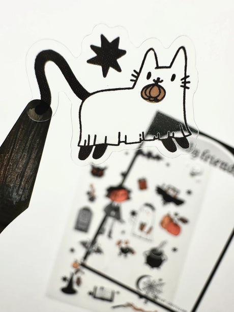 The Spooky Friends sticker sheet has illustrations by Shelley Couvillion. I draw everything myself! No AI here. This set pairs perfectly with the Pumpkin and Spice stamp washi tape. Perfect for journaling, especially for those of us with a goth or fantasy or dark academia aesthetic. Or maybe if you just love Halloween all year long. Spooky Cute humans assemble!