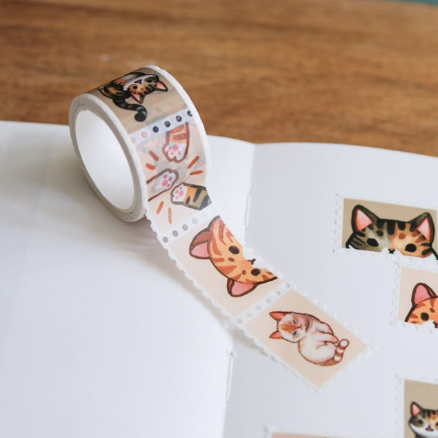 Cinta washi con sellos de gatos atigrados