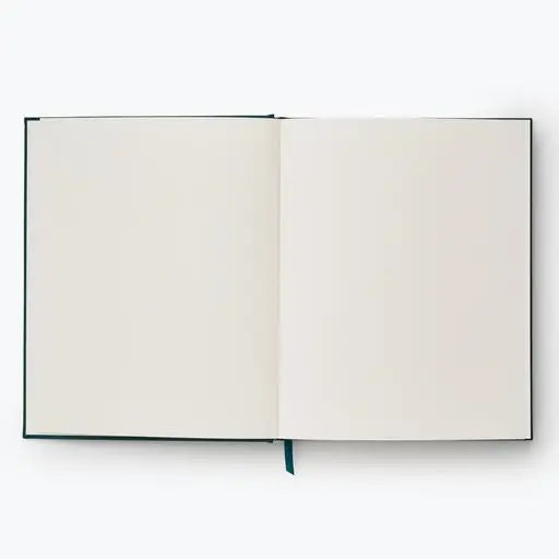 Our embroidered sketchbook is a large, hardcover journal with 108 unlined pages of thick paper perfect for sketching, drawing, and journaling. The cover is wrapped in dark green book cloth and embroidered with our Strawberry Fields florals, and an attached grosgrain ribbon bookmark will save your place