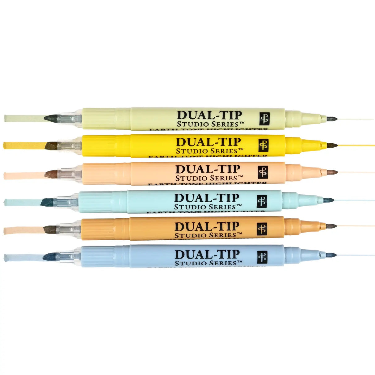 Studio Series Dual-Tip Set of 6 Highlighters - Earth-Tone

Beautiful earth-tone highlighters won't smudge or bleed, even through the thinnest of pages! Set of 6 highlighters. Versatile dual tips. Broad chisel tip for highlighting. Narrow tip for underlining.

Uniquely formulated waxy highlighters are bleed- and feather-resistant, even on thin pages in Bibles, magazines, textbooks, and more. Vibrant pigment ink. Gentle colors from nature are easy on the eyes. Perfect for planners, handwritten notes, document