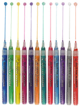 Add sparkle to your art projects with Glitter Markers in 12 dazzling colors!

Ultra-glittery markers! Fine 0.7mm bullet tips. Water-based ink. 12 vibrant colors. Inks look best on light-colored backgrounds.

TO START INK FLOW: Gently shake marker. Uncap. Press tip down against a surface until ink flows to tip, then draw. Recap marker right away when finished.

Each marker measures 5-1/4'' in length.
Set comes in a sturdy plastic storage case that keeps markers safe and organized on the go.
Case measures 6''