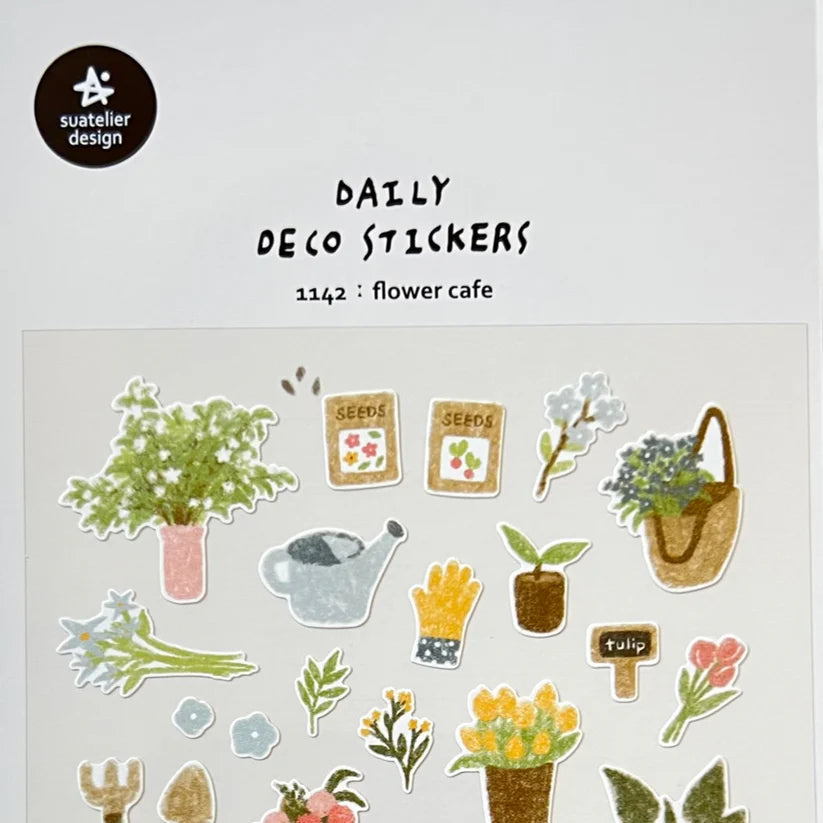 Suatelier Sticker Sheet - Flower Cafe

The Flower Cafe sticker sheet from Suatelier captures the soft, inviting atmosphere of a floral‑themed café—perfect for adding a gentle, aesthetic touch to your journal, planner, or happy mail. Known for their soft colors and playful aesthetic, Suatelier stickers add an instant dose of warmth and whimsy wherever you place them.

Package measures approx. 8" x 3.5"
Includes 1 sticker sheet