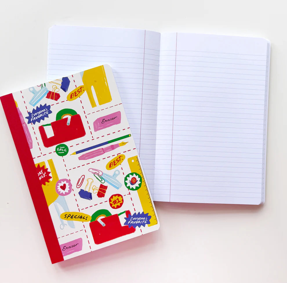 Stationery Store Day 2026

Composition style notebook with tape-binding.&nbsp;


50 college rule inner pages.
Rounded corners
Artwork property of Karen Schipper
