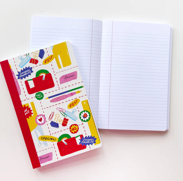 Stationery Store Day 2026

Composition style notebook with tape-binding.&nbsp;


50 college rule inner pages.
Rounded corners
Artwork property of Karen Schipper