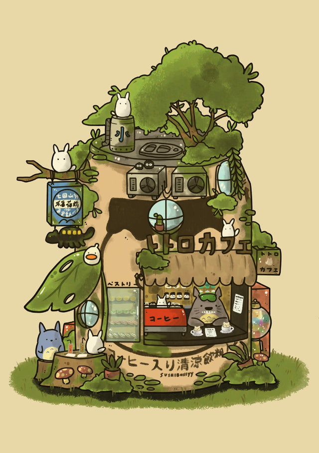 Sushiboiiiyy - Totoro Cafe Postcard

Size: 4x6 Printed on 12pt paper.

Front and back printing.

Comes with plastic sleeves.