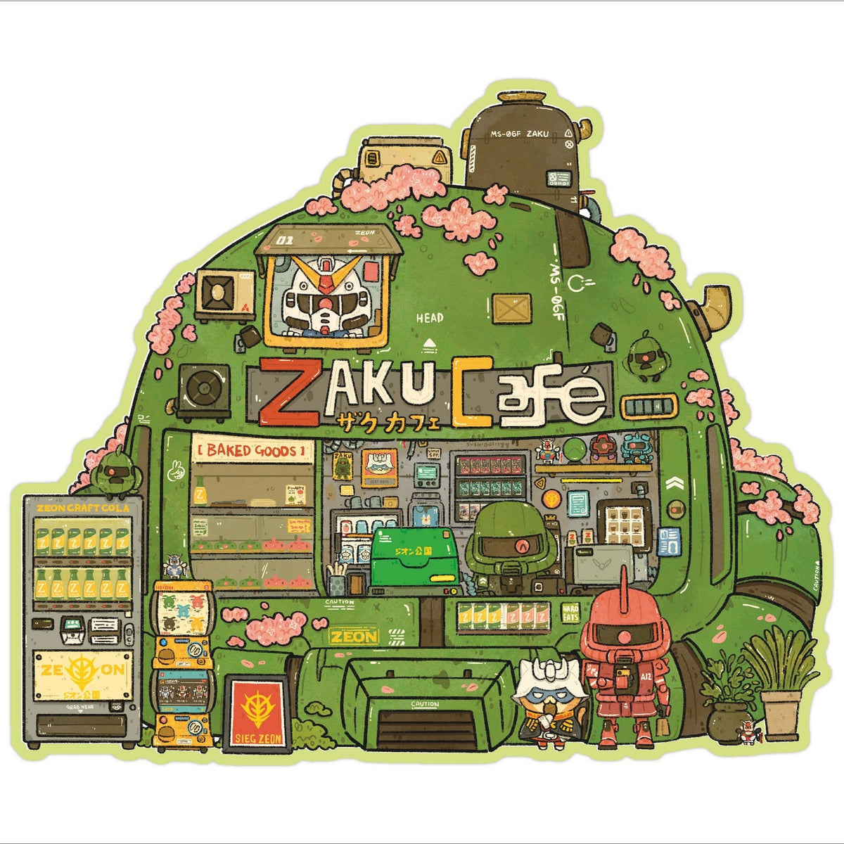 Sushiboiiiyy - Zaku Cafe Vinyl Sticker

Die cut stickers are roughly 3x3" and are laminated with a Matte finish.