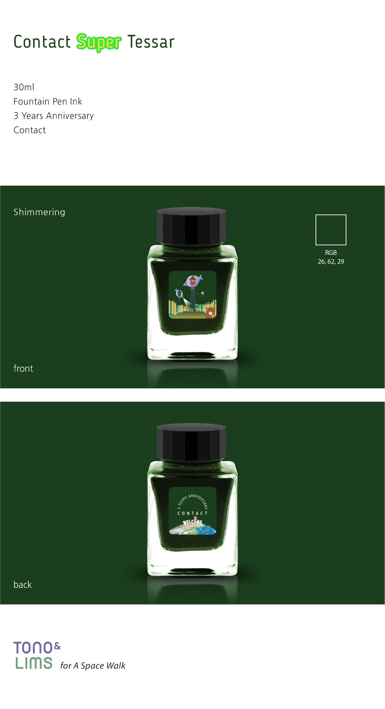 To celebrate Tono &amp; Lims’ third anniversary, this special collection pays tribute to the many friends, artists, and stationery professionals across Japan who have collaborated with the brand. Each ink in the series is named after one of these creative partners—ranging from glass pen makers like LUC to calligraphers like bechori—inviting you to join Tono &amp; Lims in a whimsical world of imagination and artistry.&nbsp;In this anniversary universe, some artists are represented by two unique ink colors: