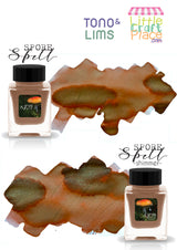 Spore Spell captures the magic of the forest floor, blending warm mushroom brown with shadowy olive undertones and hints of rust-colored depth. As the ink pools and dries, earthy hues separate and mingle, revealing hidden layers reminiscent of moss-covered logs, wild fungi, and forgotten woodland paths. Intriguing and unpredictable, this is a color for those who find magic in nature's darker corners. Available in both standard and shimmer options.