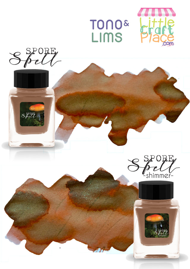 Spore Spell captures the magic of the forest floor, blending warm mushroom brown with shadowy olive undertones and hints of rust-colored depth. As the ink pools and dries, earthy hues separate and mingle, revealing hidden layers reminiscent of moss-covered logs, wild fungi, and forgotten woodland paths. Intriguing and unpredictable, this is a color for those who find magic in nature's darker corners. Available in both standard and shimmer options.