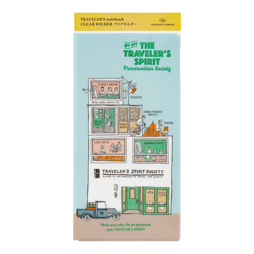 This folder features a design exclusively for 2026 and comes in the perfect size for taking along with your TRAVELER’S notebook. The Regular Size fits A4 paper folded in three, postcards and other documents.

2026 limited edition graphics are designed with THE TRAVELER'S SPIRIT theme. The logo and message, along with the printing, are expressed in foil.