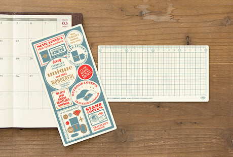 This is a useful plastic sheet for all sorts of situations while traveling, such as writing while standing, using it as a bookmark to instantly open to a certain page, and drawing straight lines with the edge. The theme of the 2027 edition is “Every TRAVELER’S notebook is unique and that’s wonderful.”