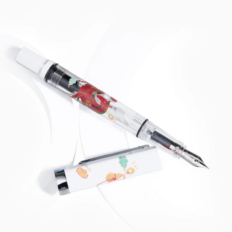The TWSBI ECO Horse Year Fountain Pen combines warm comforting colors, with an intricate design to celebrate The Year of the Horse, and TWSBI’s reliable writing performance. Its piston-filling system and smooth stainless steel nib deliver a consistent, enjoyable writing experience for journaling, note‑taking, and everyday use.