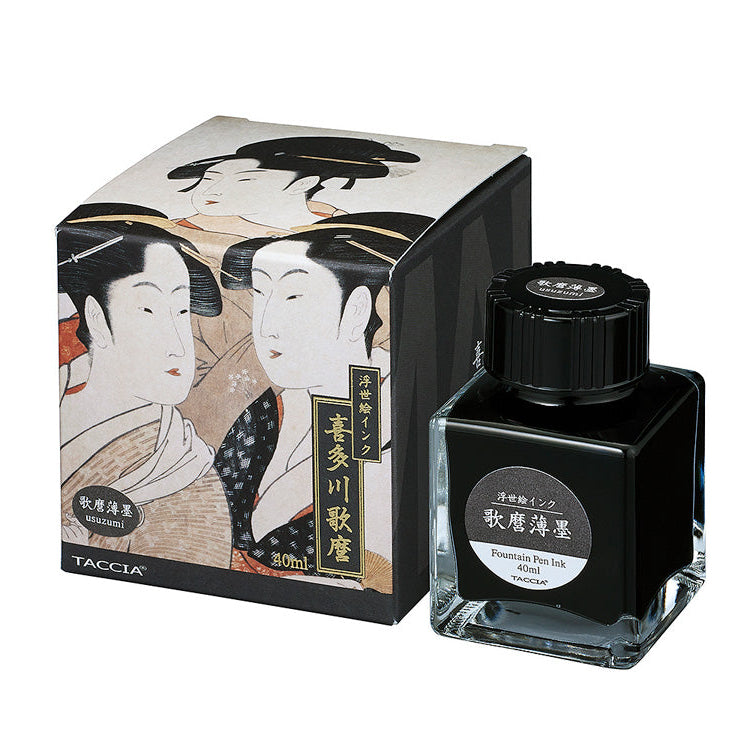 Our product Ukiyo-e ink reproduce these colors and will expand your enjoyment of drawing with fountain pens. The 4 colors each are released as Hokusai, Sharaku, Hiroshige and Utamaro collection.
All inks are made of safe raw materials and all colors were supervised by the color consultant in Japan. These ink collections were also produced by the stationery expert and manufactured by our factory.