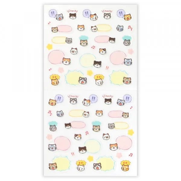 This sticker has a translucent and matte texture that blends in with the notebook.
It can be separated with perforations and carried as much as necessary.
The design is of cats chatting about their plans and notes.


1 Sheet included
165× 90mm
Transparent seal