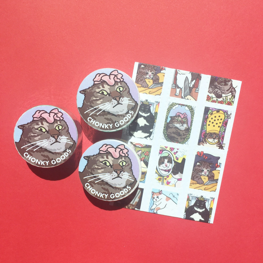 Cinta washi con sello de meme de gato del tarot