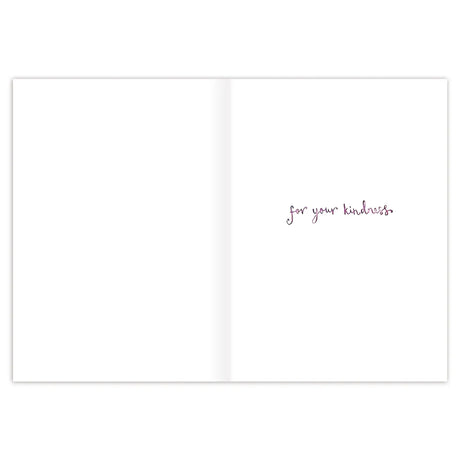 Thank Ewe Thank You Card

Inside verse: For your kindness

• Size: A6, 4.6" x 6.4"
• Illustrated by Louise Mulgrew
• Paired with a Kraft envelope
• Printed in the USA on high-quality recycled post-consumer waste paper

About The Artist: Working with gouache and watercolor, Louise designs in her tiny studio in Brighton, England, inspired by her love of all animals, and passion for the natural world. Louise was named 2023 Artist of the Year by the USA Greeting Card Association.