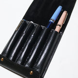This case for fountain pens can hold five pens individually.

Lined with pig suede for a luxurious look and feel, your precious pens will be well protected and carried.

The buttons are original, made of solid brass and stamped with T.S.L.

SIZE: L13cm × H15cm


COLOR: Camel / Brown / Black


MATERIAL :&nbsp;Cow leather

Leather Products:

The leather used in this product is natural leather.
We do not use scratches that lead to tears or rips, but we use scratches and wrinkles that are originally