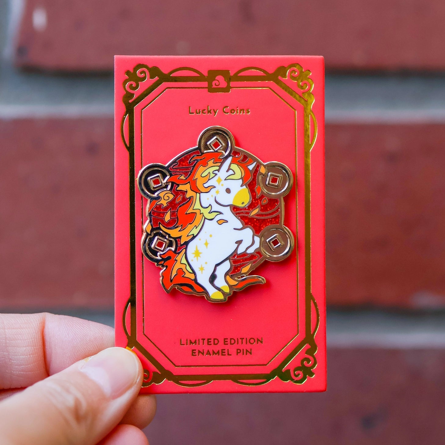 The pin size is roughly 1.6" inches
Limited edition pin to celebrate 2026 - the year of the fire horse.
The pin design symbolizes good fortune and prosperity.&nbsp;
We will not restock this pin once it is sold out.

The pins have butterfly clutches for added security. You can pin them to your jacket, fabric bag, or hat. The pins will be mailed in a padded envelope for additional protection.

Please consider monitor calibrations are all different. The color you see might slightly differ from the photo.&nbsp;