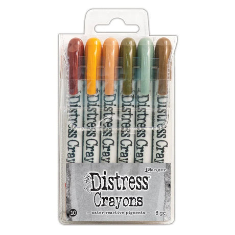 Distress Crayons are formulated to achieve vibrant coloring effects on porous surfaces for mixed-media. The smooth water-reactive pigments are ideal for creating brilliant backgrounds, water-coloring, smudge effects and more!